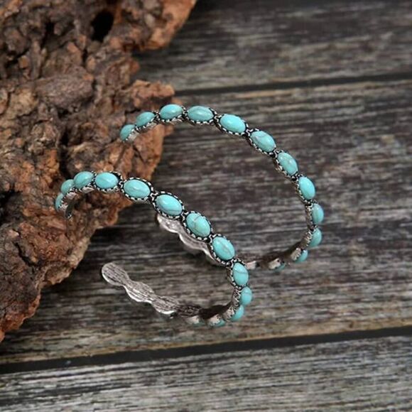 Boho Style Turquoise Resin Hoop Earrings for Women - Picture 4 of 6